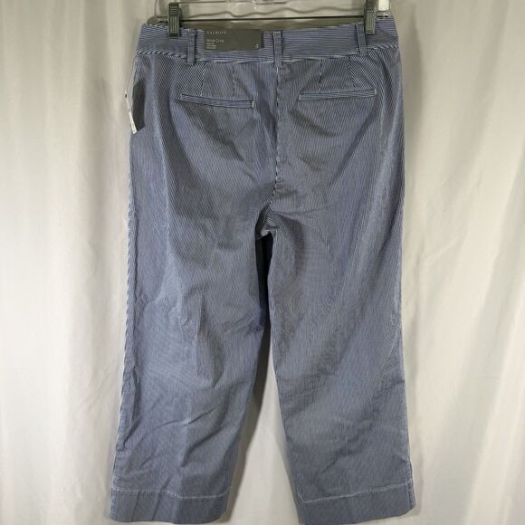 New Talbots Wide Crop Pants Women's 4 Blue Striped Mid Rise Cotton Blend Pockets - Picture 9 of 12